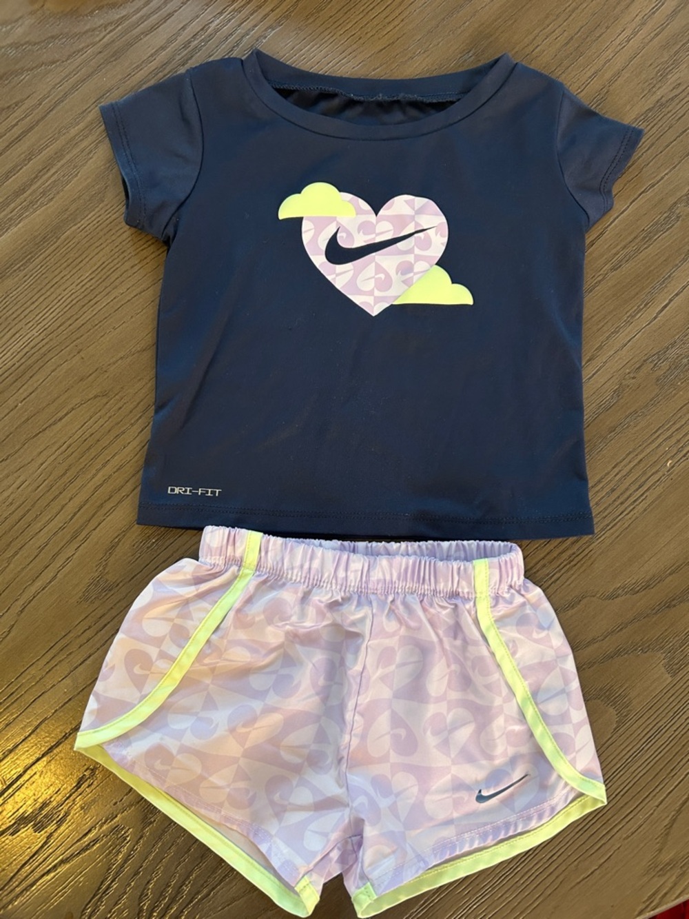 Nike Girls Navy Top with Lilac Patterned Shorts